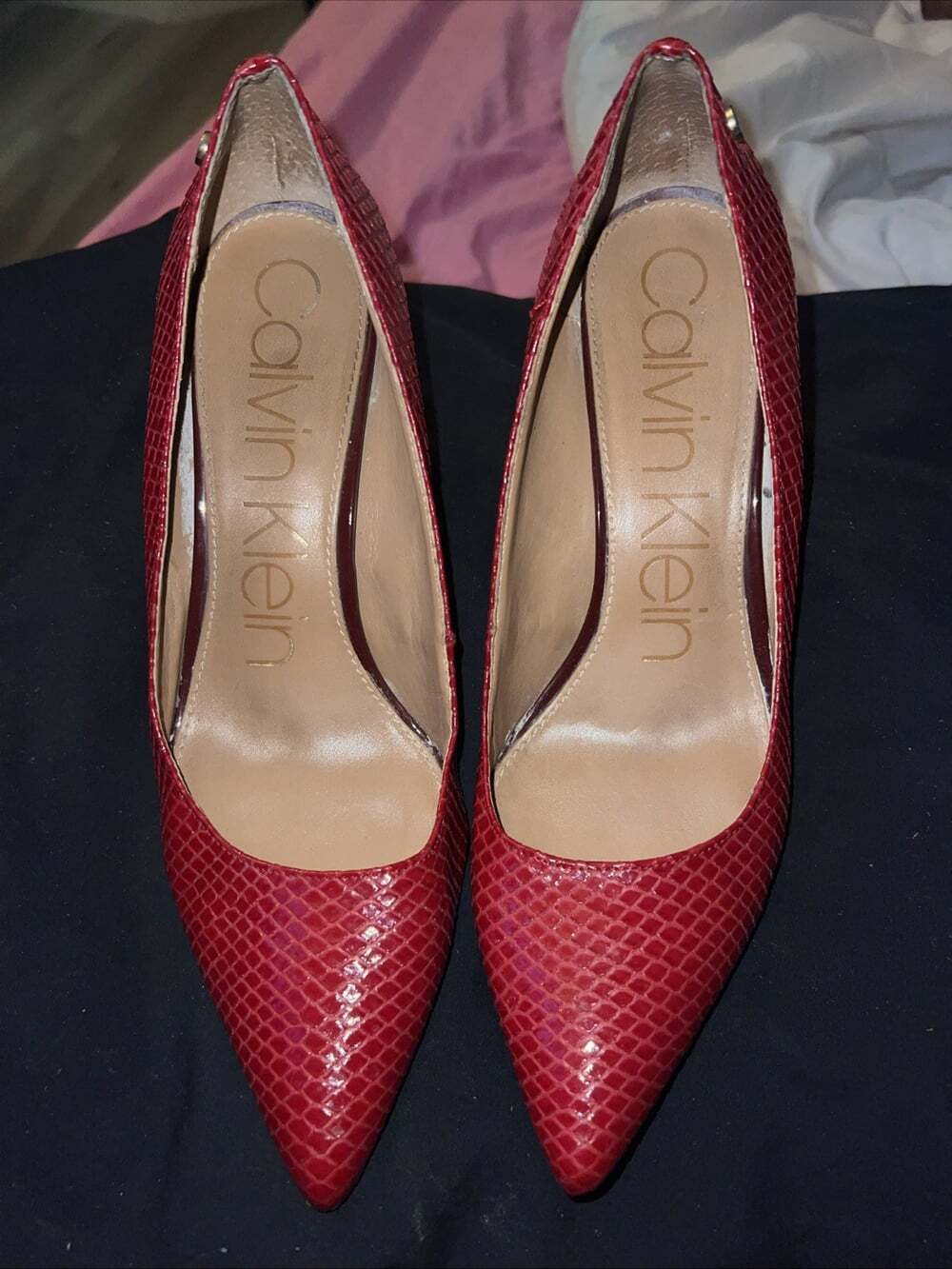 Calvin Klein Women's Ruby Red Python Leather High Heel Pumps Size 10